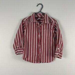 2009 Gymboree Boys 2T Red White Striped Long Sleeve Button Down Cotton Shirt